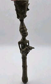 Vintage 1950's West African Bronze Ritual Staff Mother & Child Figural Sculpture