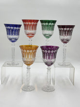 Gourgeous Set Of 6 Colorful Cut to Clear Crystal 8 3/4" Tall Hock Wine Glasses