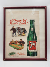 Original Frame Vintage 1949 Seven Up Soda Family Drink Winter Advertising Poster