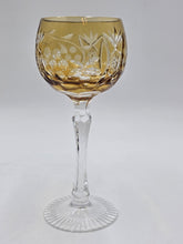 1 VINTAGE GRAPE AMBER GOLD CASED CUT CLEAR CRYSTAL 7 3/4" WINE SHERRY ROEMER