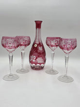 Hutschenreuther Cranberry Overlay Crystal Wine Set Decanter & 4 Glasses Germany