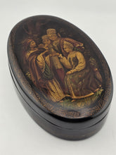 Vintage Russian Fedoskino Lacquer Box Hand Painted Signed Oval Folk Art Jewelry