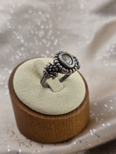 Antique 925 Sterling Silver Oval Clear Stone Floral Oxidized Artisan Ring Sz 8