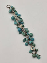 Vtg Sterling Silver 925 Turquoise Cluster Charm Bracelet Artisan Southwest 8"