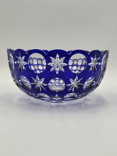 Rare Vintage Bohemian Hand Cut Crystal Glass Blue to Clear bowl SIGNED 8.75”