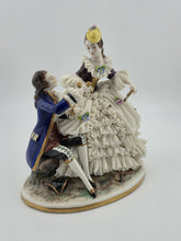 Vintage Sitzendorf Germany Lace Porcelain Courtship Scene Figurine Crown Mark.