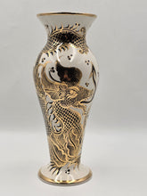 Vintage LOFISA POTTERY VASE 13 1/4" tall Cream w Black & Gold Dragon Theme.