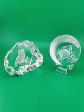 Rare Set Of 2 Mats Jonasson Owl And Crab MJ Sweden Art Glass Paperweights