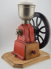 Vintage Elma Big Wheel Coffee Mill Grinder Cast Iron Wheel Mounted On Wood Base