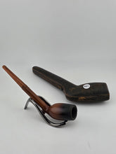 ANTIQUE VICTORIAN ERA MONOGRAMMED CASED MEERSCHAUM PIPE, AMBER LONG STEM. READ.