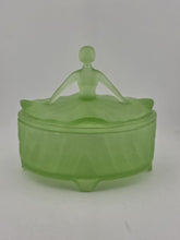 Antique Victorian Lady Uranium Vaseline Glass Trinket Powder Jar Box With Lid