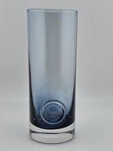 Rare Tiffany & Co Blue Lead Crystal Cylinder Vase England Applied Medallion 8"