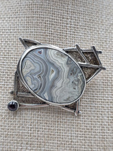 Vintage 925 Sterling Silver Banded Agate Garnet Artisan Brooch Pendant 27.9g
