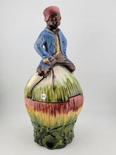 Rare African Boy Horn Blower Vintage Majolica Pottery Candy Dish/ Cookie Jar