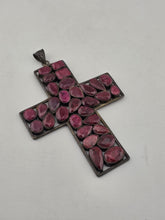 Antique Very Large Sterling Silver Garnet Cross Pendant W Purple Agate Stone.