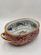 Antique XL Chinese handpainted Red porcelain 24kt gold Oval Footbath, Jardiniere