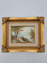 Vintage Mid-century Small Landscape Painting In Gold Wooden Frame. Artist Signed