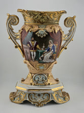 Rare Antique Mid 19th C French Vieux Paris Gilt Porcelain Urn Vase Court Scene
