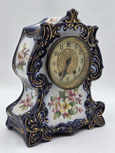 1889 WATERBURY Parlor No.98 Victorian Cobalt Blue Porcelain Ceramic Mantel Clock