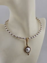 Vintage 1950's Miriam Haskell Glass Pearl Necklace/ Chocker Rhinestone Pendant