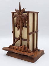 Vintage Mid Century Modern Carved Hawaiian Koa Wood Palm Tree Tiki Table Lamp