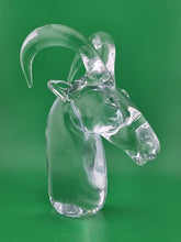 Vintage Mid Century Art Glass Mountain Goat Ram Head Horns Paperweight Figurine