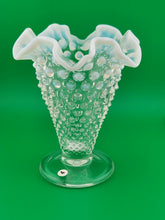 Vintage Fenton Hobnail Pearlized Wavy Edge Glass Footed Vase 5.75"