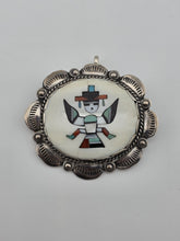 Vtg Zuni Native Kachina Turquoise Coral Inlay Sterling Silver Pin Brooch Pendant