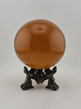 Vintage Amber Glass Crystal Ball Sphere w/ Brass Cherub Putti Base 4” Inch Dia.