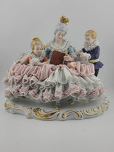 Antique 19th C Dresden Lace 3 Figure Sofa Group Porcelain Figurine U&S Germany
