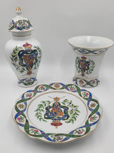 Rare Matching Set Of Chelsea House Heraldic Porcelain Plate Vase & Lidded Urn.