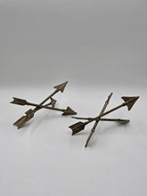 Pair Of Vintage Rustic Metal 3 Arrows Bookends Gold Tone.