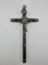 Antique 19th C Crucifix Metal Jesus On Wood Cross W Rare Tips Memento Mori Skull