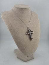 Vintage Sterling Silver 925 Cross Pendant Red Clear CZ Ornate Gothic Necklace