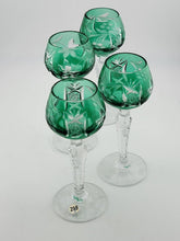 Set Of 4 Lausitzer Bohemian Crystal Green Cut Glass Etched. No Chips Or Cracks