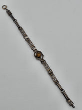 Antique 1920's Art Deco Sterling Silver Amber Glass Filigree Bracelet. 6.25 In.
