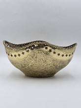 Large Antique Hand Hammered Brass Pierced Floral Bowl Jardiniere Rope Rim