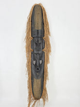 Vintage 40” West African Hand Carved Wood Mask Raffia Fringe Tribal Wall Art
