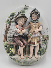 Antique German Bisque 3D Wall Plaque Framed High Relief Germany Children.