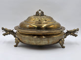 Antique Chinese Brass Dragon Handle Lidded Tureen Qing Hot Pot with Foo Dog Lid