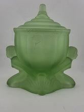 Vintage Art Deco Green Satin Glass Dolly Sisters Nymphs Powder Jar Candy Dish