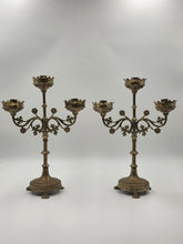 Pair Of Exquisite 19th C Gothic Revival Brass Candelabra W Three Candle Sockets