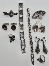 Rare Antique 1940s Siam Sterling Silver Niello Jewelry His And Hers Complete Set