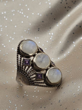 Rare Himalayan Gems 3-Moonstone & Amethyst Multistone Sterling Silver Ring. 9.5