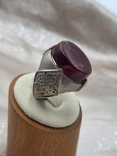 Antique Persian 925 Sterling Silver Dark Red Carnelian Agate Mens Ring Floral.
