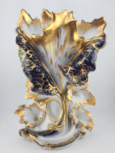 Rare Antique 19th C Porcelain Iris Spill Vase Gold Gilt Cobalt Floral. 11 Inch