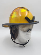 MSA Cairns 1044 2015 Yellow Firefighter Helmet Front Visor. Seen Fire Action.