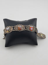 Vintage Silver Pewter &Enamel Souvenir Bracelet Spain & Portugal Shield Flags 8"