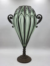 Rare Antique 19th C Murano Green Caged Blown Glass Urn Vase Centerpiece. 23 In