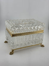 French Baccarat Style Jewelry Casket Footed Box Heavy Crystal Glass Hinged Lid